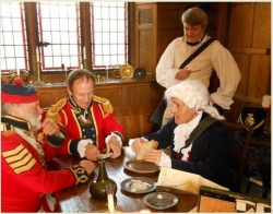 A picture of the former Sandwich-town Mayor, acting as John Montagu (the 4th Earl of Sandwich).